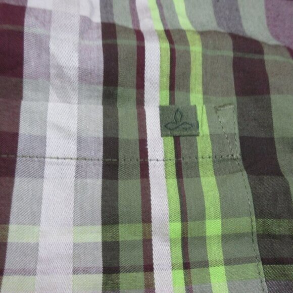 prAna mens brown olive lime beige plaid button front shirt XL EUC - Picture 4 of 4